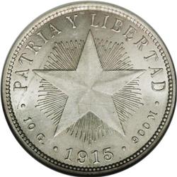 Republic 40 Centavos 1915, KM14.1, High relief, MS63 NG 