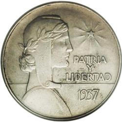 Republic ABC Peso 1937, KM22, AU50 NGC, lightly toned w 