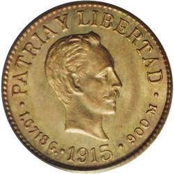 Republic gold Peso 1915, KM16, MS66 PCGS, a fabulous bu 