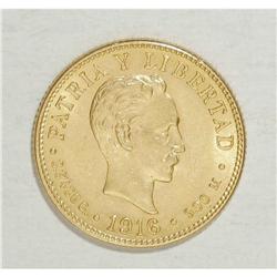 Republic gold 2 Pesos 1916, KM17, nice lustrous AU-UNC. 