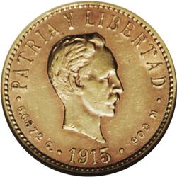 Republic gold 4 Pesos 1915, KM18, AU58 NGC, a bright, l 