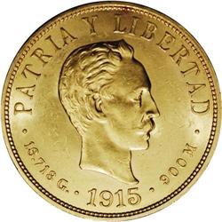 Republic gold 10 Pesos 1915, KM20, highly lustrous AU-U 