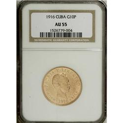 Republic gold 10 Pesos 1916, KM20, AU55 NGC, cleaned at 