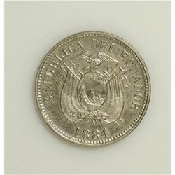 Republic 1/2 Decimo 1884H, KM49, prooflike UNC, lightly 