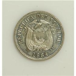Republic 1/2 Decimo 1884H, KM49, nice prooflike UNC, sp 