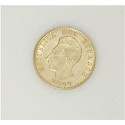 Republic gold 10 Sucres 1900, KM56, nice lustrous AU. 