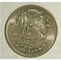 Republic 2 Sucres 1973, KM82, nice brilliant UNC. Altho 