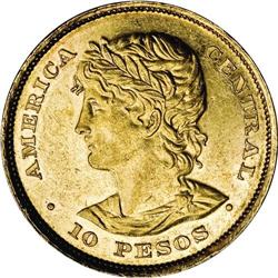 Republic gold 10 Pesos 1892, KM118, superb AU-UNC, ligh 