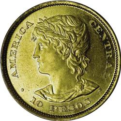 Republic gold 10 Pesos 1892, KM118, AU-UNC, a magnifice 