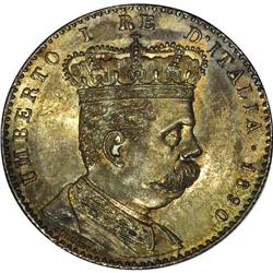 Umberto I 2 Lire 1890, KM3, superb toned UNC with full 