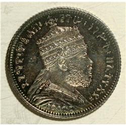 Menelik II 1/4 Bir 1887EE (1895), KM3, deeply toned UNC 