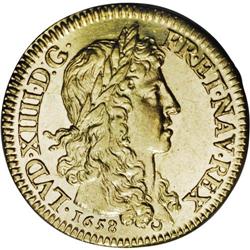 Louis XIV gold Louis d’or au buste juvenile tete lauree 