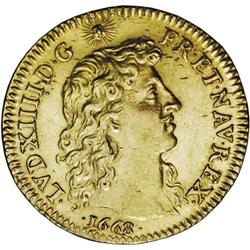 Louis XIV gold Louis d''or au buste juvenile tete nue 1 