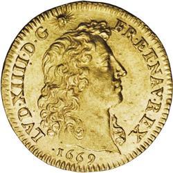 Louis XIV gold Louis d''or au buste juvenile tete nue 1 