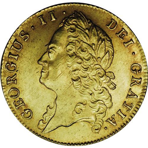 George II gold Guinea, 1740. Intermediate head. S-3676.