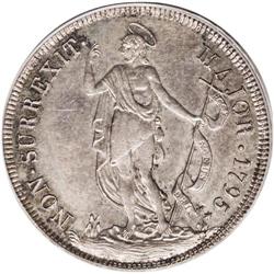 Genoa. Republic 4 Lire 1795, KM248a, AU58 PCGS, proofli 