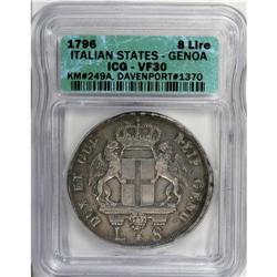 Genoa. Republic 8 Lire 1796, KM249a, Davenport 1370, VF 