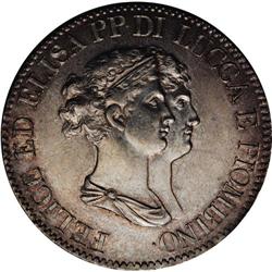 Lucca. Felix & Elisa 5 Franchi 1807, KM24, superb AU-UN 