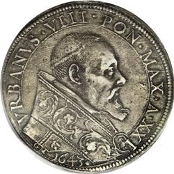 Papal States. Urban VIII Piastra Year XXI-GM (1643), 