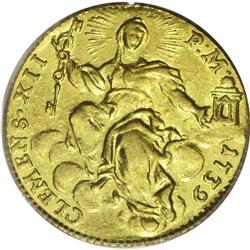 Papal States. Clement XII gold Zecchino 1739, KM888, Be 
