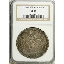 Papal States. Pius VI Scudo 1780-VI, KM1216.2, VF35 NGC 
