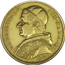 Papal States. Gregory XVI gold 10 Scudi 1842R-XII, KM11 