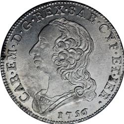 Sardinia. Carlo Emanuele III 1/4 Scudo 1756, KM-C16, AU 
