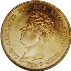 Sardinia. Carlo Alberto gold 20 Lire 1849P Anchor, KM-C 