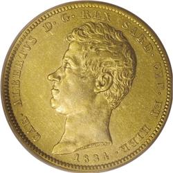 Sardinia. Carlo Alberto gold 100 Lire 1834P Eagle, KM-C 