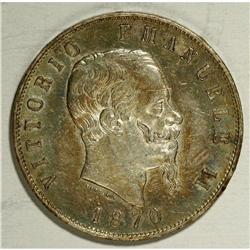 Vittorio Emanuele II silver 5-Lire 1870-M BN, KM-8.3, C 