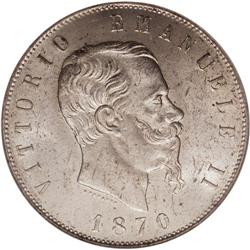Vittorio Emanuele III silver 5-Lire 1870-M BN, KM-8.3, 