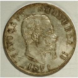 Vittorio Emanuele II silver 5-Lire 1871-M BN, KM-8.3, C 