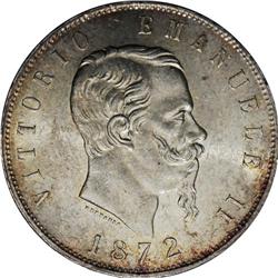 Vittorio Emanuele II silver 5-Lire 1872-M BN, KM-8.3, C 