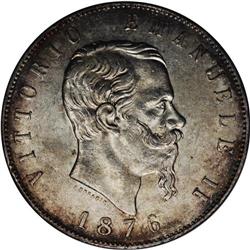 Vittorio Emanuele II silver 5-Lire 1876-R, KM-8.4, Choi 