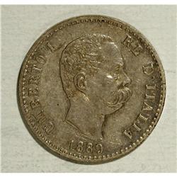 Umberto I silver 50-Centesimi 1889-R, 