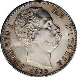 Umberto I silver 2-Lire 1899-R, KM-23, Choice UNC, soft 