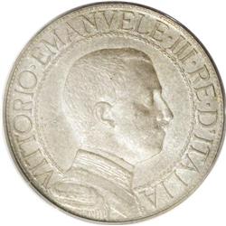 Vittorio Emanuele III silver 1-Lire 1909-R, KM-45, MS62 