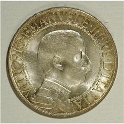 Vittorio Emanuele III silver 1-Lire 1912-R, KM-45, Gem 