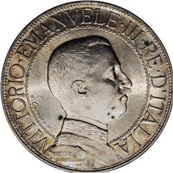 Vittorio Emanuele III silver 2-Lire 1910-R, KM-46, AU-U 