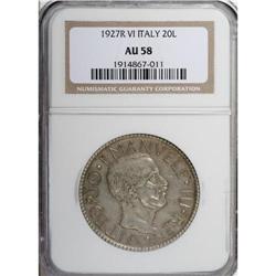 Vittorio Emanuele III silver 20-Lire 1927-R, KM-69, Yea 