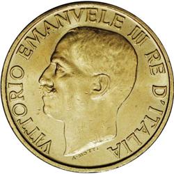 Vittorio Emanuele III gold 20-Lire 1923-R, KM-64, very 