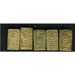 Five-piece lot of Tempo gold Nishu Gin ND (1832-58), F- 