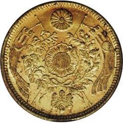 Meiji 5 (1872) gold 5 Yen, F-47, KM-Y11a, MS62 NGC. Bri 