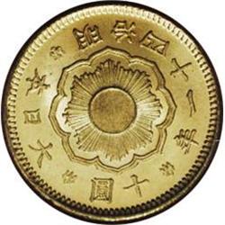 Meiji 41 (1908) gold 10 Yen, F-51, KM-Y33, MS65 NGC. Sp 