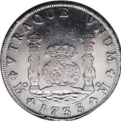 Philip V 8 Reales 1733 Mo MF, KM-103, in NCS slab as "g 