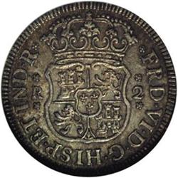 Ferdinand VI silver 2 Reales 1756-Mo M, KM-86.1, MS65 N 