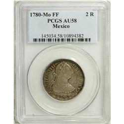 Charles III portrait 2 Reales 1780-Mo FF, KM-88.2. AU58 