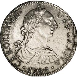 Charles III portrait 8 Reales 1786-Mo FM, KM-106.2A. Ch 