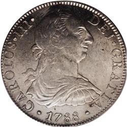 Charles III portrait 8 Reales 1788-Mo FM, KM-106.2A. AU 
