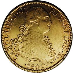 Charles IIII portrait gold 8 Escudos 1800-Mo FM, KM-159 